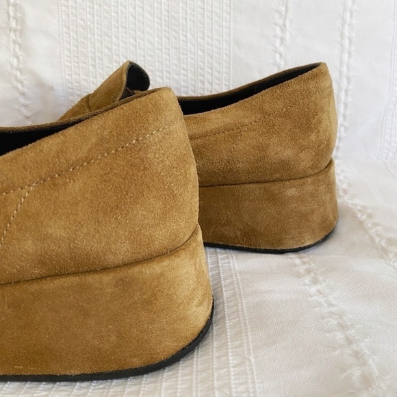 LA CANADIENNE TAN NEUTRAL SUEDE CHUNKY PLATFORM FLAT LOAFERS - 35 - Picture 8 of 9